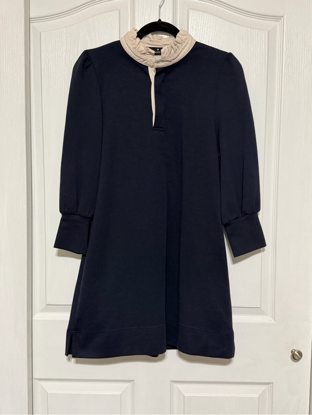 Pomander Place (Tuckernuck)-Charlotte Terry Navy Dress with Cream Ruffle Collar